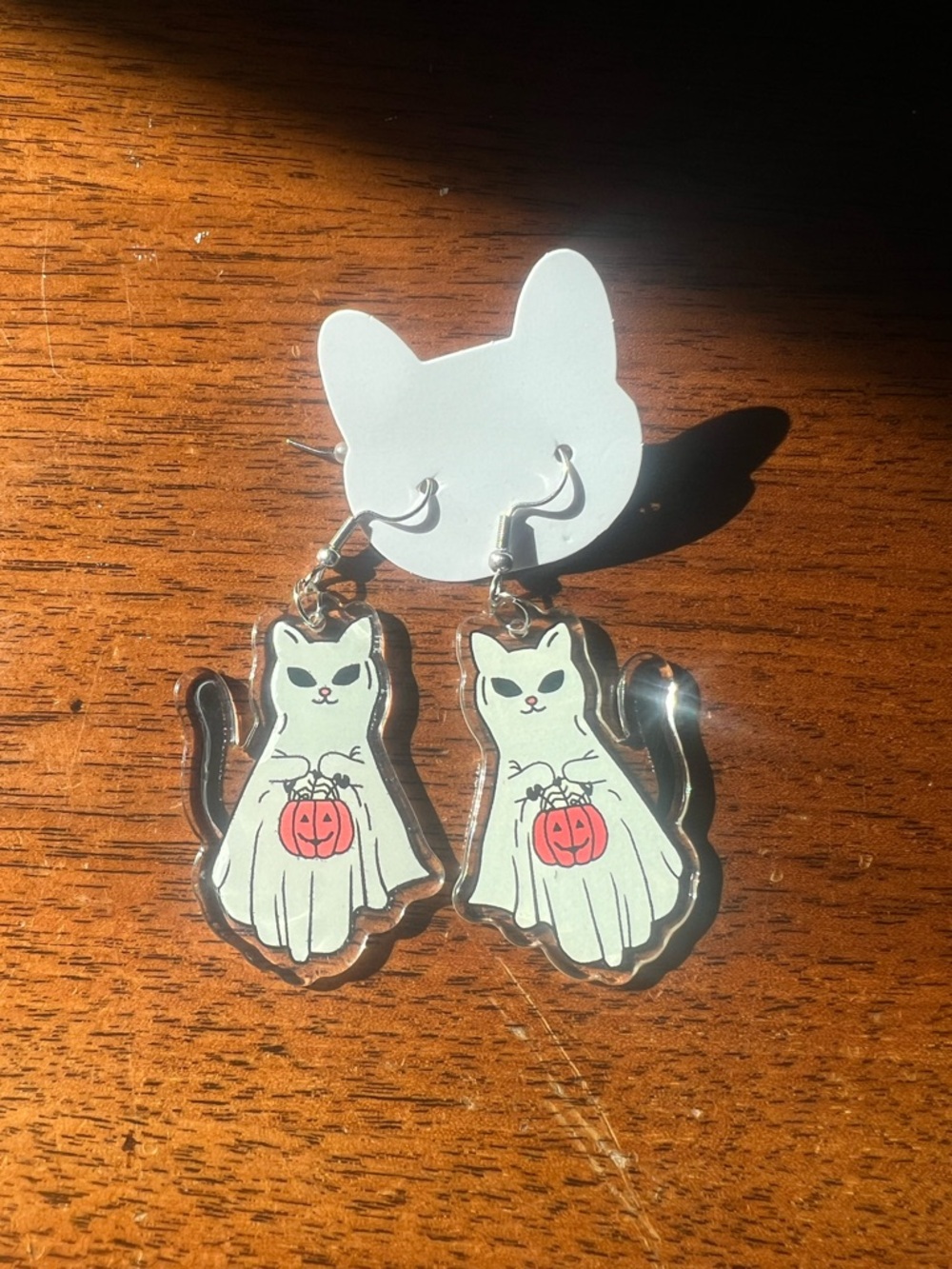 Ghost Cat Dangle Earrings